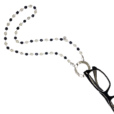 Bijoux porte lunettes collier cristal de Bohème Noir Jet et Black Diamond